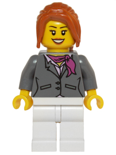 Dark Bluish Gray Jacket with Magenta Scarf, White Legs, Dark Orange Hair Ponytail Long with Side Bangs (hol068)