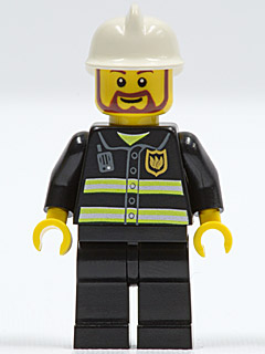 Fire - Reflective Stripes, Black Legs, White Fire Helmet, Brown Beard Rounded (cty0055)