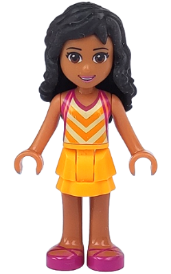 Friends Kate - Bright Light Orange Layered Skirt, Tan Top with Bright Light Orange Chevron Stripes (frnd0155)
