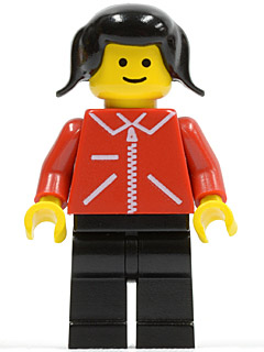 Jacket Red with Zipper - Red Arms - Black Legs, Black Pigtails Hair (jred021)