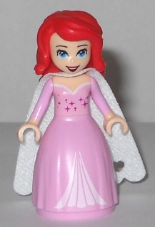 Ariel, Human (Light Nougat) - Bright Pink Dress with Magenta Stars, White Cape (dp048)