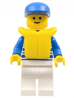 Horizontal Lines Blue - Blue Arms - White Legs, Blue Cap, Life Jacket (hor023)