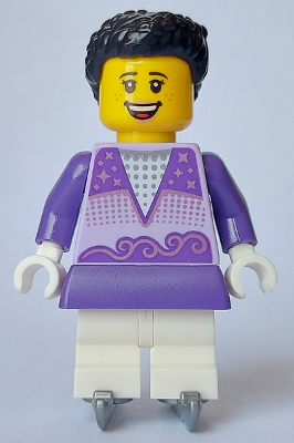 Ice Skater - Female, Lavender Top, White Medium Legs, Black Hair, Ice Skates (cty1636)