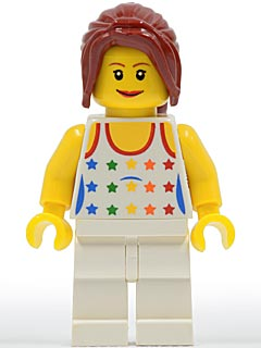 Shirt with Female Rainbow Stars Pattern, White Legs, Dark Red Hair Ponytail Long with Side Bangs (twn078)