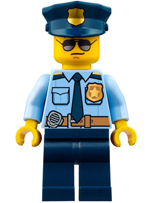 Police - City Officer Shirt with Dark Blue Tie and Gold Badge, Dark Tan Belt with Radio, Dark Blue Legs, Police Hat with Gold Badge, Sunglasses (cty0778)