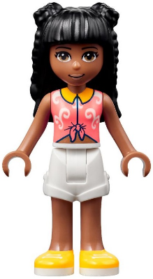 Friends Priyanka - Coral Knotted Blouse with White Swirls, White Shorts, Yellow Shoes (frnd0515)