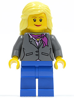 Dark Bluish Gray Jacket with Magenta Scarf, Blue Legs, Bright Light Yellow Female Hair Mid-Length (twn119)