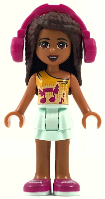 Friends Andrea - Light Aqua Layered Skirt, Bright Light Orange Top with Winged Music Notes, Headphones (frnd0249)