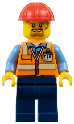 Construction Worker - Male, Orange Safety Vest with Reflective Stripes, Dark Blue Legs, Red Construction Helmet (cty1756)