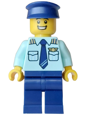 Pilot - Male, Light Aqua Uniform Shirt with Tie, Dark Blue Legs and Hat, Open Mouth Smile (Pete) (cty2002)