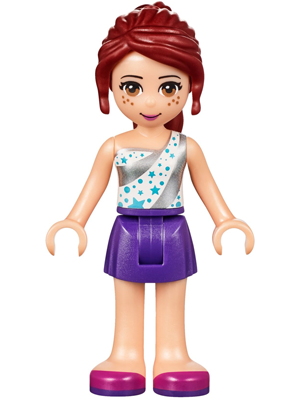 Friends Mia - Dark Purple Skirt, White One Shoulder Top with Stars (frnd0195)
