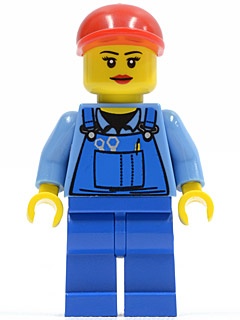 Overalls with Tools in Pocket Blue, Red Short Bill Cap, Eyelashes and Red Lips (cty0402)