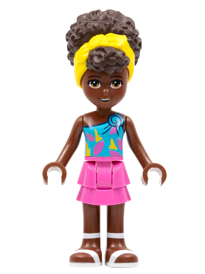 Friends Nandi - Dark Azure Single Strap Tank Top, Dark Pink Skirt, White Sandals, Yellow Head Wrap (frnd0483)