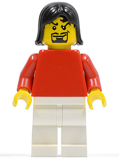 Plain Red Torso with Red Arms, White Legs, Black Female Hair, Moustache (Soccer Player) (soc133)