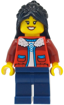 Child - Girl, Red Jacket over White Shirt, Dark Blue Legs, Black Hair (hol412)