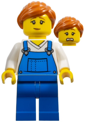 Mover - Female, Blue Overalls over V-Neck Shirt, Blue Legs, Dark Orange Ponytail (twn459)