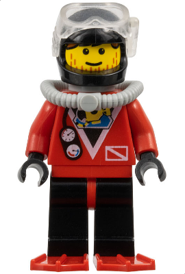 Divers - Red Diver 2, Black Legs with Red Hips, Black Helmet, Brown Bangs, Stubble, Red Flippers (div015a)