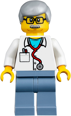 Veterinarian Dr. Jones with Light Bluish Gray Hair, Glasses, Red Stethoscope and Sand Blue Legs (twn357)
