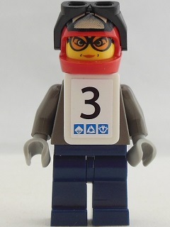Snowboarder, Dark Gray Shirt, Dark Blue Legs, White Vest, Number 3 Sticker on Both Sides (gg002s)