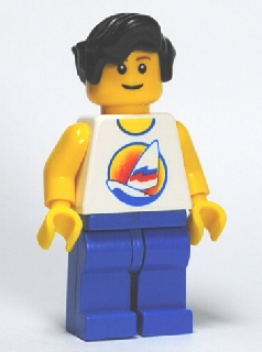 Surfboard on Ocean - Blue Legs, Black Male Hair Wavy (twn127)