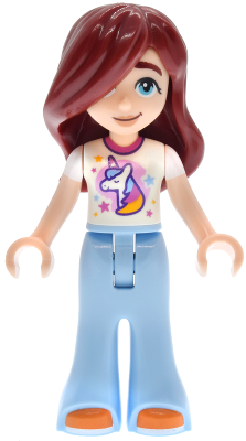 Friends Paisley - White Unicorn T-shirt, Bright Light Blue Trousers Bell-Bottoms, Orange Shoes (frnd0861)
