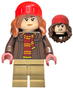 Hermione Granger - Reddish Brown Jacket with Dark Red Scarf, Dark Tan Medium Legs, Reddish Brown Hair with Red Beanie (hp460)