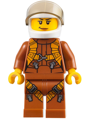 City Jungle Helicopter Pilot Female - Dark Orange Jumpsuit, Dark Orange Legs with Straps, White Helmet, Trans-Brown Visor, Nougat Lips (cty0794)
