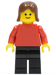 Plain Red Torso with Red Arms, Black Legs, Brown Female Hair (pln049)