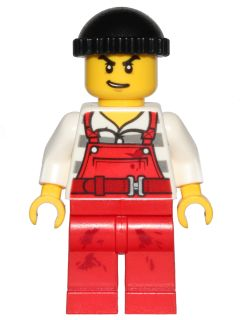 Police - City Bandit Male with Red Overalls, Black Knit Cap, Lopsided Open Mouth Smile (cty0709)