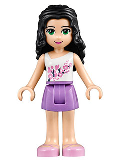 Friends Emma - Medium Lavender Skirt, White Top with Pink Flowers (frnd0097)