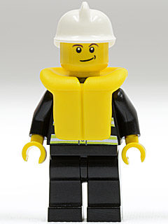 Fire - Reflective Stripes, Black Legs, White Fire Helmet, Crooked Smile, Life Jacket (cty0117b)