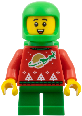 Elf - Red Holiday Sweater with Reindeer, Bright Green Helmet and Air Tanks (hol383)