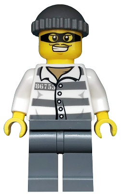Police - Jail Prisoner 86753 Prison Stripes, Dark Bluish Gray Knit Cap, Mask (cty0486)