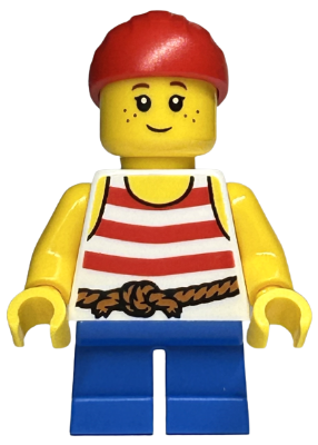 Child - Girl, Pirate Costume, White Tank Top with Red Stripes, Blue Short Legs, Red Bandana (twn463)