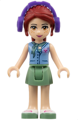 Friends Mia - Sand Green Skirt, Medium Blue Top with Red Cross Logo and Scarf, Dark Purple Headphones (frnd0080)