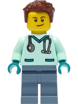 Wildlife Rescue Veterinarian - Male, Light Aqua Scrubs, Sand Blue Legs, Reddish Brown Hair (cty1304)