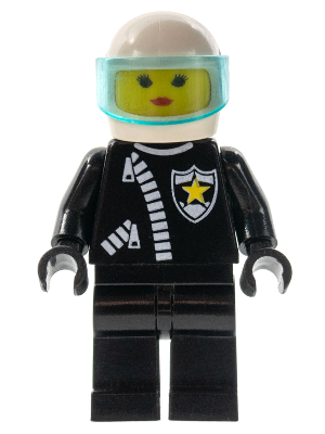 Police - Zipper with Sheriff Star, White Helmet, Trans-Light Blue Visor, Female (cop029)