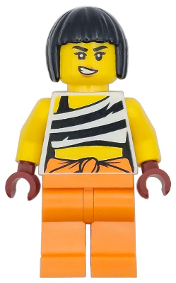 Police - City Bandit Crook Female, White Tank Top Cropped with Black Stripes, Orange Legs, Black Bob Cut Hair (cty1744)