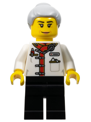 Restaurant Worker - Female, White Uniform Jacket, Black Legs, Light Bluish Gray Hair with Top Knot Bun (hol340)