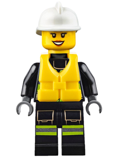 Fire - Reflective Stripes with Utility Belt and Flashlight, Life Jacket, White Fire Helmet, Dark Orange Lips Open Mouth Smile (cty0650)