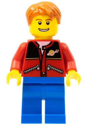 Red Jacket with Zipper Pockets and Classic Space Logo, Blue Legs, Dark Orange Short Tousled Hair (twn097)