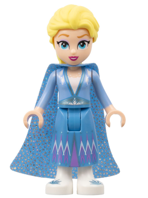 Elsa - Glitter Cape with Two Tails, Medium Blue Skirt with White Shoes, Small Open Mouth Smile (dis125)