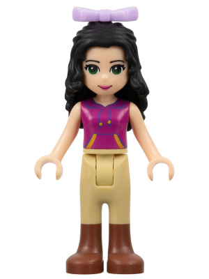 Friends Emma - Tan Riding Pants, Magenta Top with Yellow and Dark Purple Trim, Lavender Bow (frnd0156)