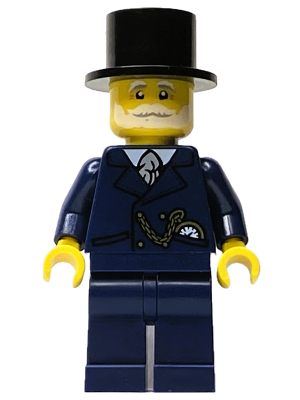 Wintertime Carriage Driver - Male, Dark Blue Suit with Gold Chain and Watch, White Beard and Moustache, Black Top Hat (hol335)