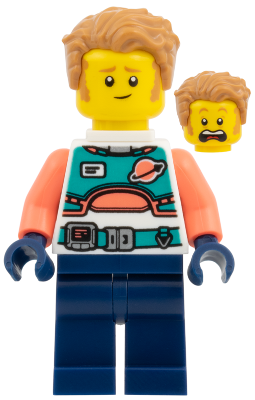 Astronaut - Spacesuit with Dark Blue Legs, Coral Arms, Medium Nougat Hair (edu034)