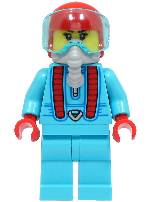 Stuntz Driver - Female, Medium Azure Jumpsuit and Legs, Red Helmet, Trans-Light Blue Visor, Light Bluish Gray Oxygen Mask (cty1496)