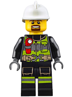 Fire - Reflective Stripes with Utility Belt and Flashlight, White Fire Helmet, Brown Moustache and Goatee (cty0635)