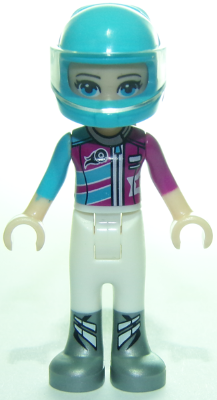 Friends Stephanie - White Trousers, Medium Azure and Magenta Racing Jacket, Helmet (frnd0277)