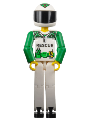 Technic Figure White Legs, White Top with Black 'RESCUE' and Green Belt Pattern, Green Arms, White Helmet with Green Snake, Black Visor - Without Sticker (tech022b)