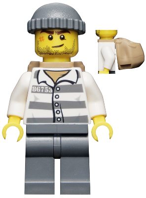 Police - Jail Prisoner 86753 Prison Stripes, Dark Bluish Gray Knit Cap, Backpack, Crooked Smile and Scar (cty0463)